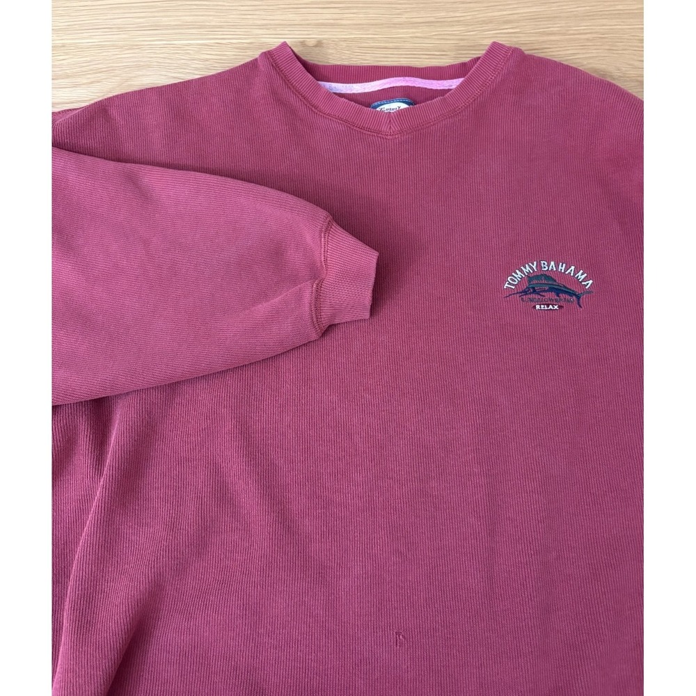 Tommy Bahama Relax Red Crewneck Sweater Men's L Cotton Embroidered Logo